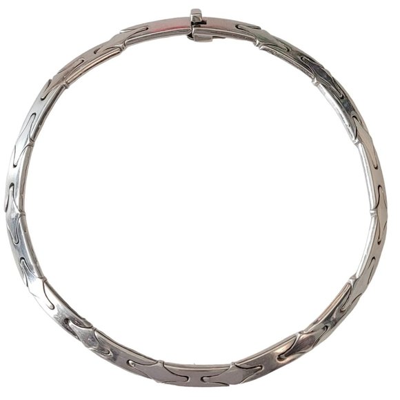 Sterling Silver Mexico Hinged Chevron Collar Choker Necklace Marked TF-41, E578 - Picture 1 of 15
